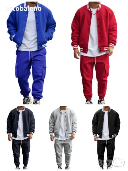 Мъжки свободен комплект от две части, панталон и ежедневно яке от полар, 5цвята , снимка 1