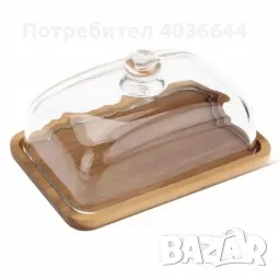 Стъклена кутия за масло с акациева и стъклен капак, снимка 1
