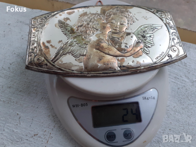 Малка табелка ангели херувими сребро, снимка 5 - Антикварни и старинни предмети - 53426727