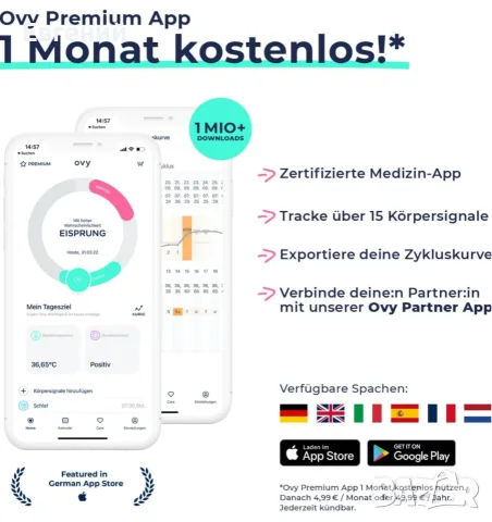 Ovy Basalt Bluetooth термометър със сертифицирано от ЕС приложение Ovy за профилактика без хормони, снимка 6 - Уреди за диагностика - 55845728