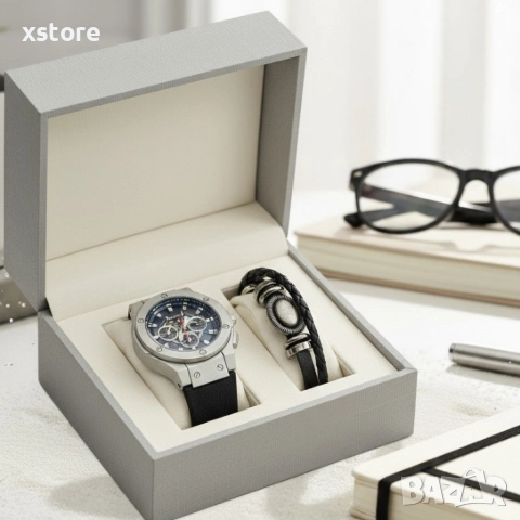 Стилен мъжки подарък – часовник и гривна в комплект, снимка 6 - Мъжки - 52786961