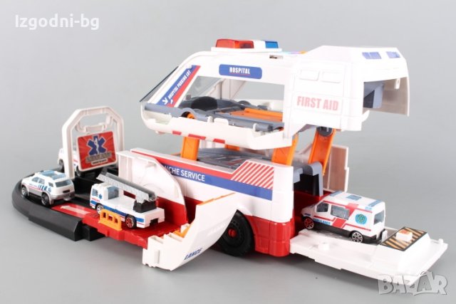 Линейка трансформираща се в паркинг със спасителни машини, снимка 7 - Играчки за стая - 42066058