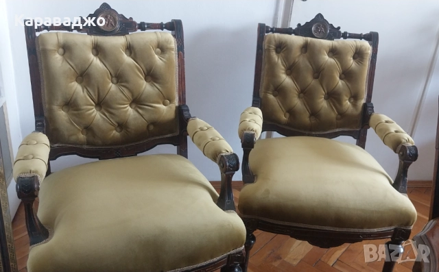 Антични Кресла 1850/70г, снимка 6 - Дивани и мека мебел - 49900556
