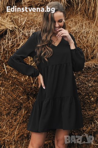 Дамска рокля с дълъг ръкав в черен цвят, снимка 3 - Рокли - 40526332