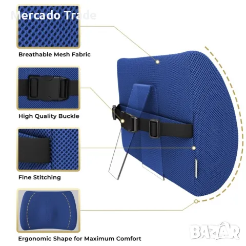 Ортопедична възглавница Mercado Trade, За лумбална опора с охлаждащ гел, Синя, снимка 8 - Възглавници - 48875435