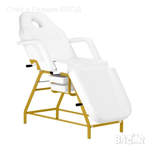 Фиксирана кушетка 557G - бяла/черна със златиста рамка 184 x 60/80 x 76 см, снимка 2 - Кушетки - 41678454