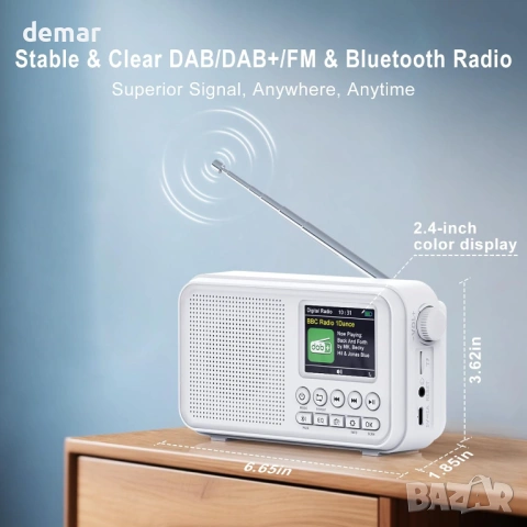 ROCAM Преносимо DAB/DAB+/FM радио, 3000mAH, 2.4" дисплей, Bluetooth 5.0 и Hi-Fi, снимка 2 - Радиокасетофони, транзистори - 53782317