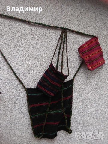 Автентични български фолклорни вещи: битови торбички, люлка/цедилка и черга/пътека, снимка 16 - Антикварни и старинни предмети - 52211375