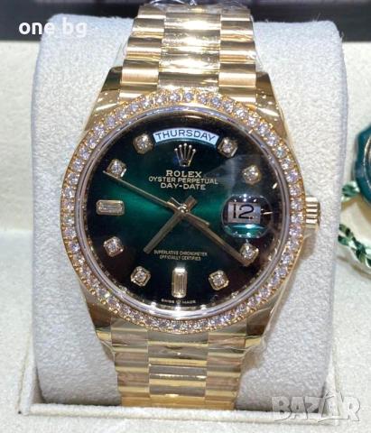 Rolex Day Date President Gold Green Diamond Bezel, снимка 5 - Луксозни - 52461127