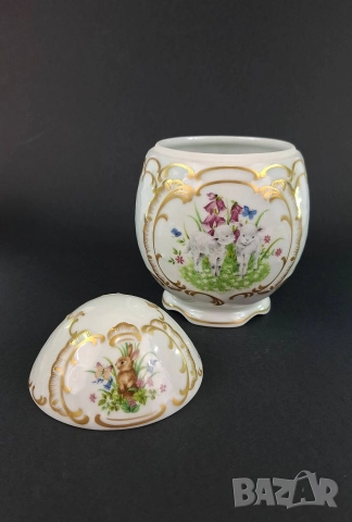 Порцеланово яйце с великденска декорация - Lindner, снимка 4 - Декорация за дома - 52775643