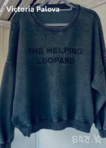 Блуза органик памук,кроп, овърсайз THE HELPING LEOPARD , снимка 1 - Блузи с дълъг ръкав и пуловери - 48840473