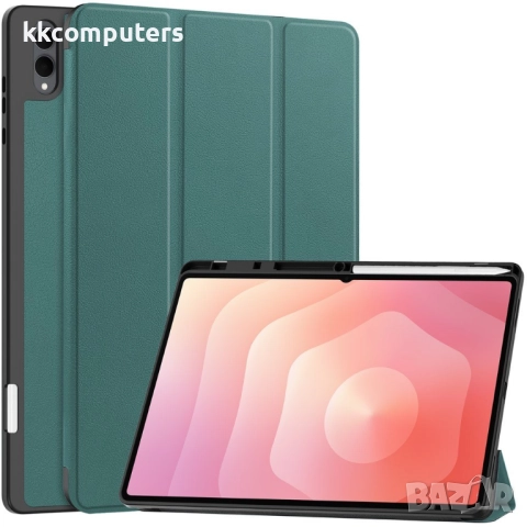 Защитен Кожен калъф за Samsung Galaxy Tab S11 Ultra с Протектор, Стойка и Слот за писалка | Зелен, Ч, снимка 3 - Калъфи, кейсове - 52088554