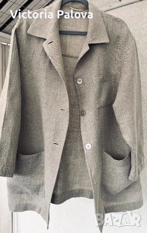 Минималистична риза- сако от груб лен в неутрален нюанс, снимка 4 - Сака - 52935123