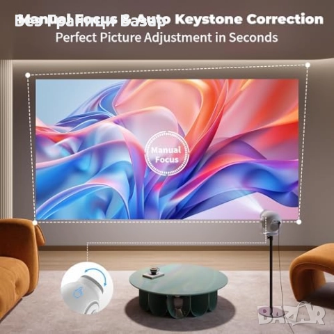 Нов Смарт мини проектор 1080P 480 ANSI WiFi 6 Android 14 180° ротация, снимка 3 - Плейъри, домашно кино, прожектори - 52939028