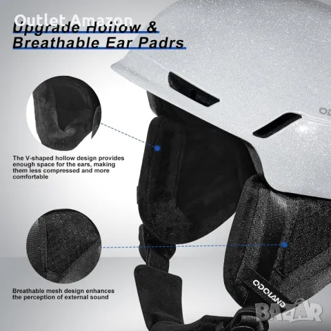 Блестяща ски каска Odoland, регулируема вентилационна система, защитна обвивка от EPS пяна за

, снимка 2 - Спортна екипировка - 49670185