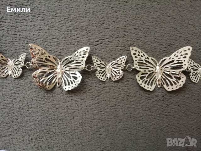 Метален колан бижу верижка с пеперуди в сребрист цвят, снимка 5 - Колани - 41755413