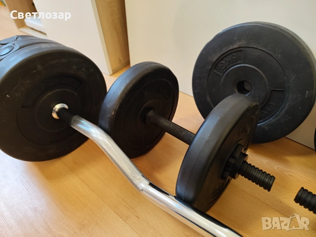Комплект лост, дръжки и тежести за дъмбели/щанга, снимка 3 - Фитнес уреди - 53371054