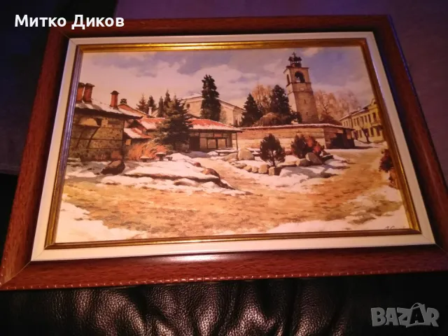 Картина масло авторска на Янко Янков -изглед от Габрово 296х220мм и 228х163мм вътре, снимка 2 - Картини - 49486082