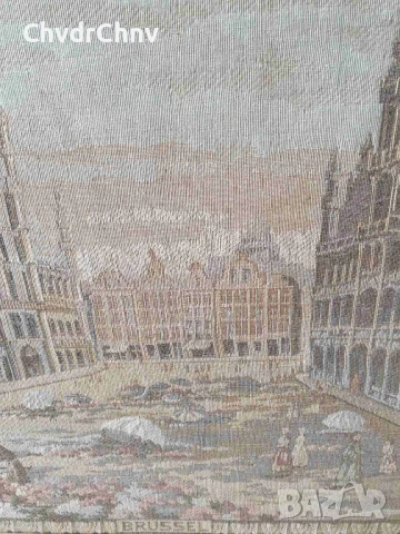 Гент-Брюксел 54см/2бр стари финни белгийски гоблени/средновековен градски пейзаж/дървена рамка, снимка 3 - Гоблени - 50448537