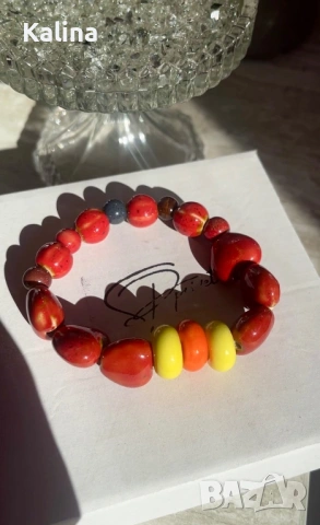 Ръчно изработена гривна от керамични мъниста, снимка 5 - Гривни - 53712028