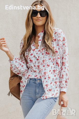 Дамска риза с дълъг ръкав и флорален принт, снимка 1
