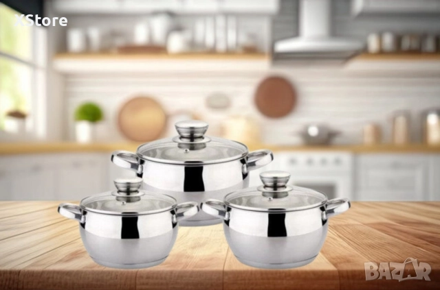 Комплект тенджери, 20/22/24см. 3.9/5.1/6.6л., Неръждаема стомана., снимка 2 - Съдове за готвене - 52507113