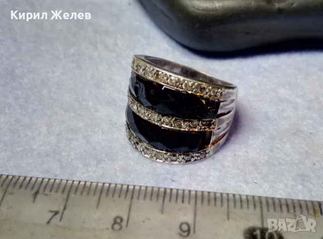 СТАР ШИКОЗЕН СТИЛЕН СРЕБЪРЕН ПРЪСТЕН СРЕБРО 925 с ФАСЕТИРАН ОБСИДИАН и ИСКРЯЩИ ЦИРКОНИ 49309, снимка 8 - Пръстени - 49294846