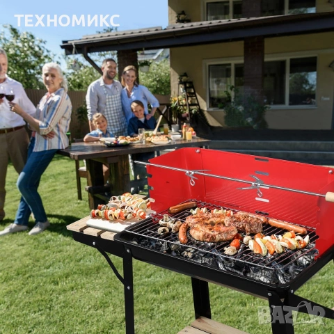 Скара на дървени въглища, 4 степени на височина, с колела+ прибори, снимка 3 - Други стоки за дома - 53800193