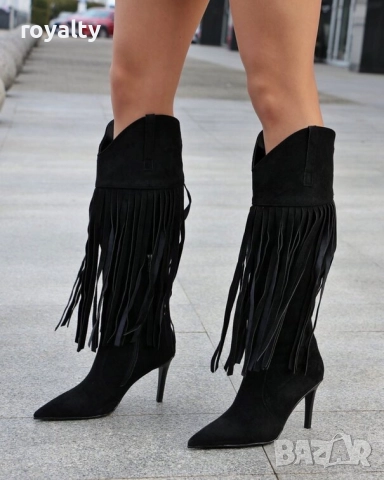 Ботуши на ток - черен велур, снимка 3 - Дамски ботуши - 52267755