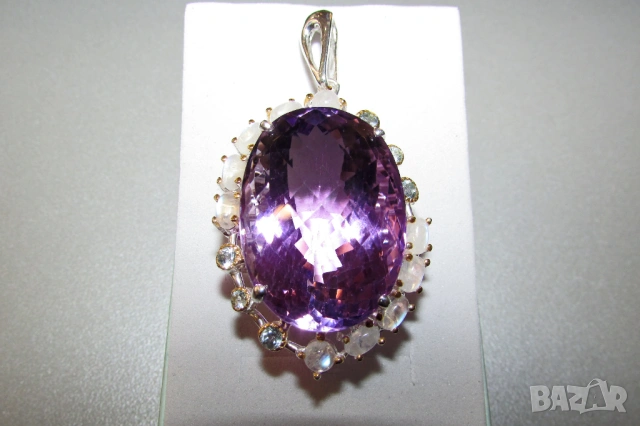 925 сребърно колие с натурален аметист 62 карата подходящо за подарък