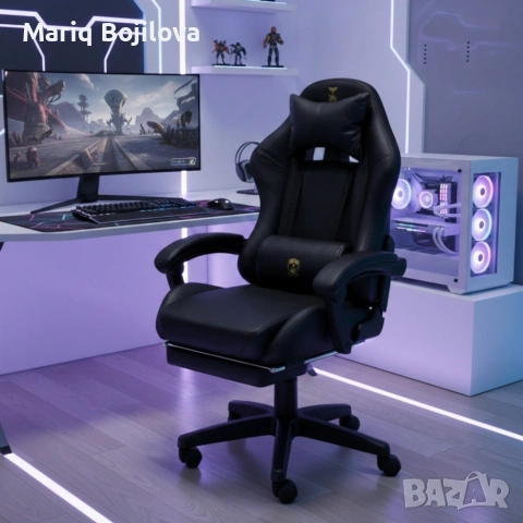 Премиум геймърски стол с масажна функция, поставка за крака, снимка 2 - Столове - 53443510