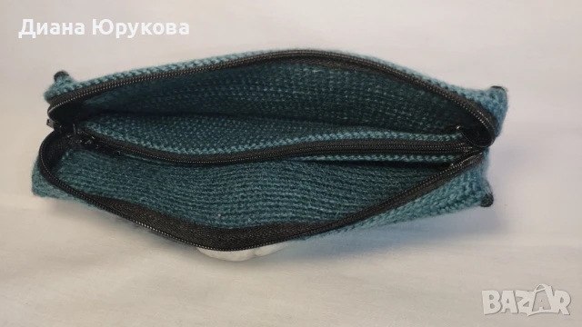 Дамско плетено портмоне петрол, снимка 2 - Портфейли, портмонета - 51175769