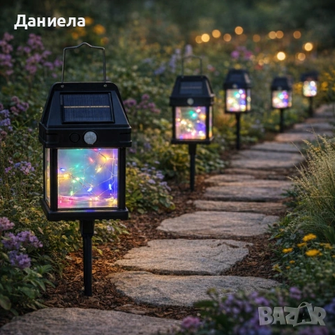 Градиска соларна лампа с декоративни Led лампички Fairy lights - мека, цветна светлина, снимка 3 - Соларни лампи - 53782857