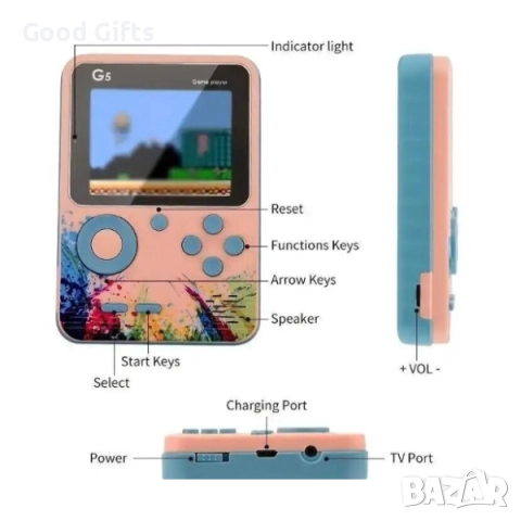 Ретро конзола G5 с 500 класически игри – преносима игрова конзола с TV връзка и цветен дисплей, снимка 12 - Други игри и конзоли - 52937652