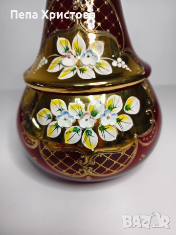 Ръчно изработена и изрисувана бонбониера от рубинен кристал Бохемия, снимка 4 - Други - 51862955