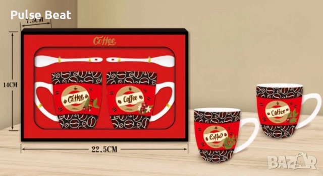 Порцеланов комплект 2 чаши с 2 лъжици. Различни модели, снимка 2 - Чаши - 52406723