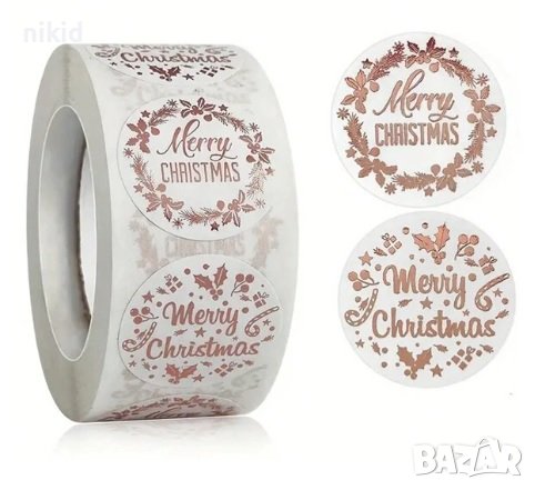100 бр Merry Christmas Коледа Коледни бели златен малки самозалепващи лепенки стикери за ръчна, снимка 2 - Други - 42666040