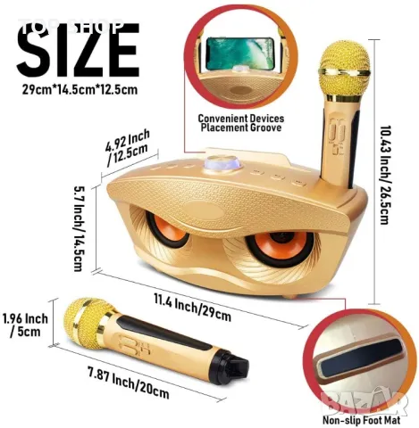 Нова Караоке машина Високоговорител с 2 безжични микрофона за парти, снимка 2 - Слушалки и портативни колонки - 49919397