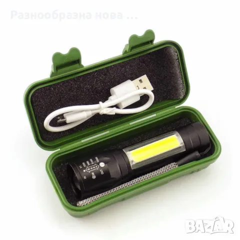 LED Джобен фенер с 3 режима, презареждаем, с USB кабел в зелена кутия FL45, снимка 1 - Други - 48944327