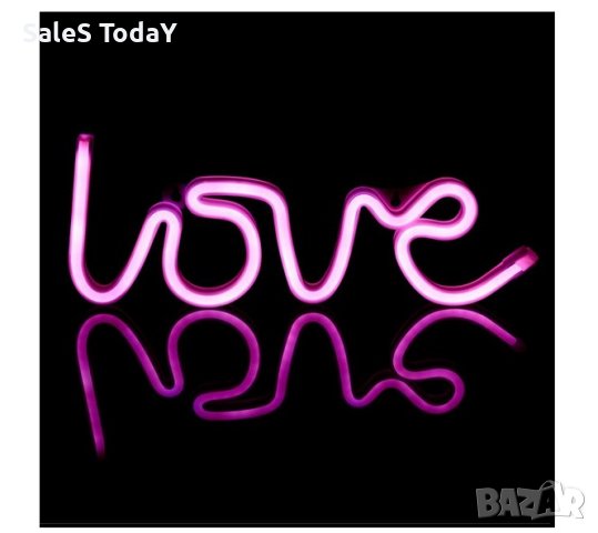 Светеща табела, Лампа Love, LED неонова лампа, USB, 35.5x13см, снимка 3 - Лед осветление - 42625991