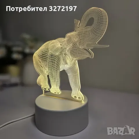 Холограмна 3D LED лампа Слон, снимка 3 - Настолни лампи - 49515121