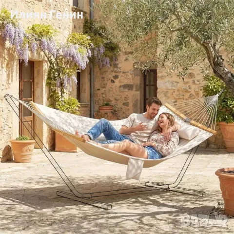 Външен хамак Outsunny 200x140 см, двуслоен хамак, снимка 9 - Градински мебели, декорация  - 55966020