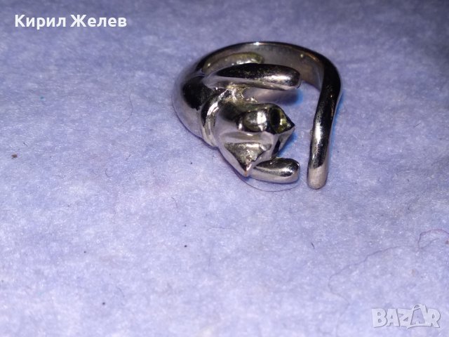 СТАР МЕДЕН НИКЕЛИРАН ФИГУРАЛЕН ВИНТИДЖ АРТ ПРЪСТЕН КОТЕ 38736, снимка 10 - Пръстени - 41761506