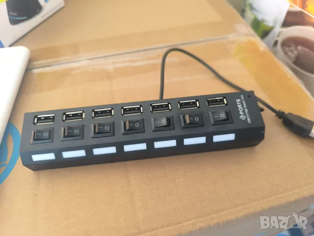 7-портов USB 2.0 хъб с индивидуални превключватели