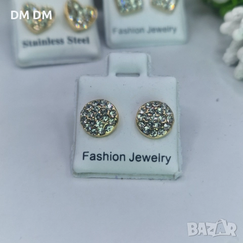 Обици „Crystal Heart Mini“ – медицинска стомана с 18К позлата, снимка 2 - Обеци - 52829885