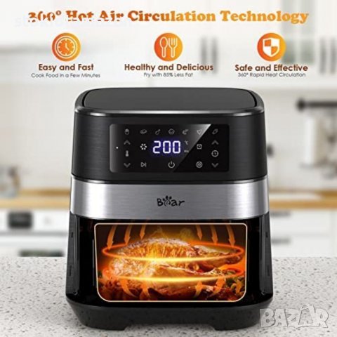 Air fryer BEAR 5,5 л с 360° бърза циркулация на горещ въздух, 1700 W, снимка 6 - Фритюрници - 38744816