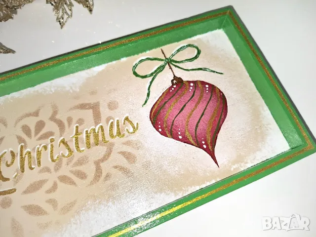 Ръчно рисуван коледен поднос, снимка 3 - Декорация за дома - 48052074