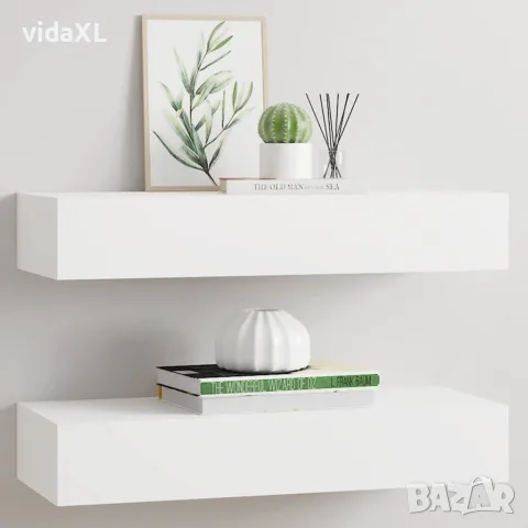 vidaXL Стенни рафтове с чекмеджета, 2 бр, бели, 60x23,5x10 см, МДФ, снимка 2 - Етажерки - 56146923
