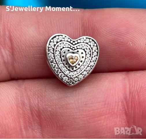 Pandora 925 сребърен талисман сърце с цирконий, снимка 7 - Гривни - 34643395