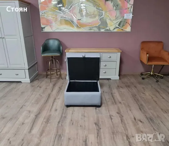 Сива кожена табуретка с функция ракла - изкуствена кожа, снимка 2 - Дивани и мека мебел - 47710167